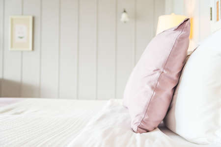 Selective focus point with pillow in bedroomの写真素材