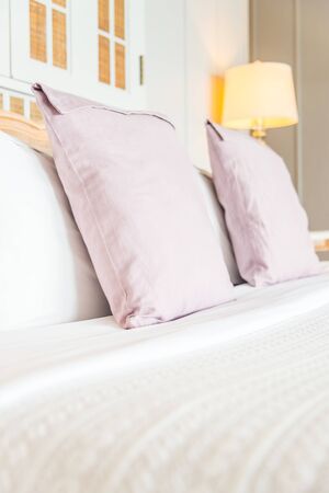 Selective focus point with pillow in bedroomの写真素材
