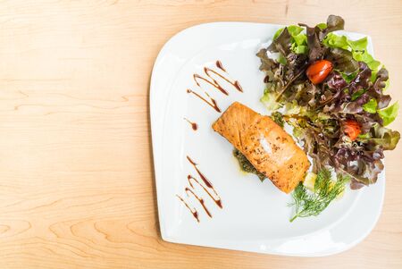 Top view of grilled salmon steakの写真素材