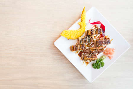 Top of view sushi roll and maki - Japanese food styleの写真素材