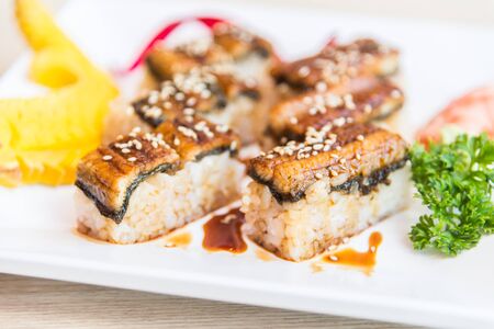 Eel sushi roll maki , Japanese food style - Selective focus pointの写真素材