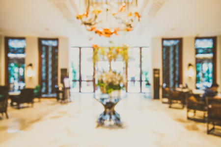 Abstract blur hotel interior lobby background - vintage filterの写真素材