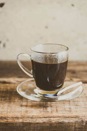 Black coffee in Coffee cup - vintage filterの写真素材