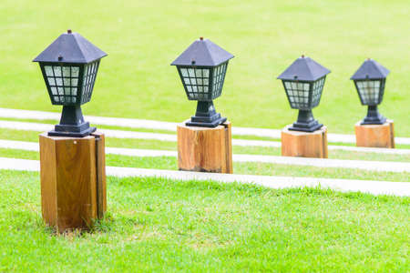 Light lamp with garden outdoor viewの写真素材