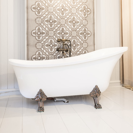 Vintgae Bathtub in toilet roomの写真素材