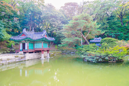 Beautiful and Old Architecture in Changdeokgung Palace in Seoul City at Koreaのeditorial素材