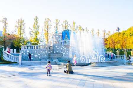 SOUTH KOREA - October 31: The Architecture and unidentified tourists are walking in Everland Resort, Yongin City, South Korea, on October 31, 2015のeditorial素材
