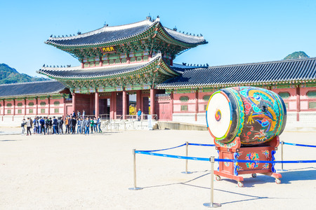 Beautiful Architecture in Gyeongbokgung Palace at Seoul city Koreaのeditorial素材