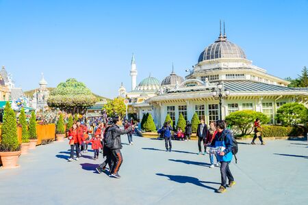 SOUTH KOREA - October 31: The Architecture and unidentified tourists are walking in Everland Resort, Yongin City, South Korea, on October 31, 2015のeditorial素材