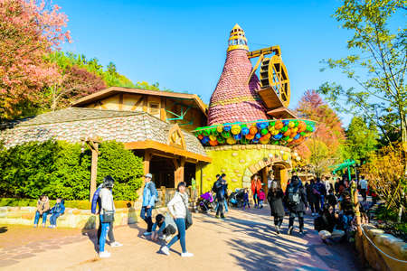 SOUTH KOREA - October 31: The Architecture and unidentified tourists are walking in Everland Resort, Yongin City, South Korea, on October 31, 2015のeditorial素材