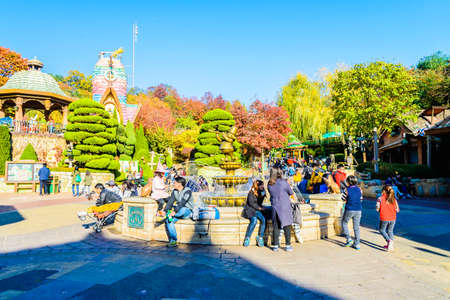 SOUTH KOREA - October 31: The Architecture and unidentified tourists are walking in Everland Resort, Yongin City, South Korea, on October 31, 2015のeditorial素材