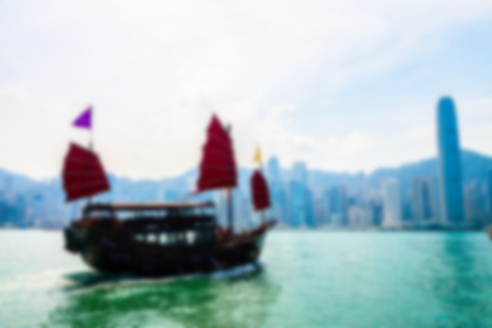 Abstract blur Hong kong skyline city backgroundの写真素材