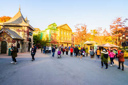 SOUTH KOREA - October 31: The Architecture and unidentified tourists are walking in Everland Resort, Yongin City, South Korea, on October 31, 2015のeditorial素材
