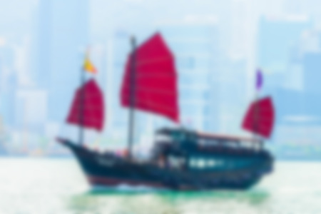 Abstract blur Hong kong skyline city backgroundの写真素材