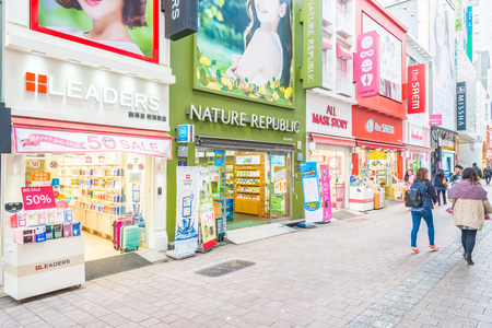 Seoul,South Korea - November 01,2015 : More Peoples shopping at Myeongdong market shopping street in Seoul city Koreaのeditorial素材