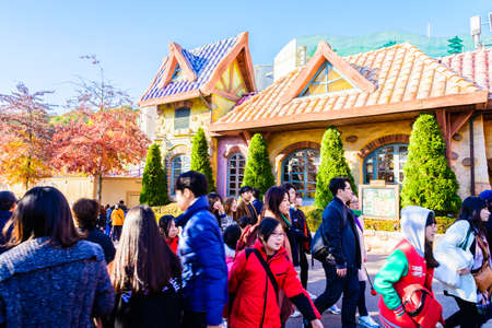 SOUTH KOREA - October 31: The Architecture and unidentified tourists are walking in Everland Resort,...