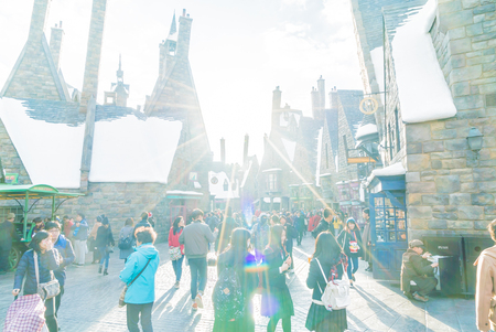 OSAKA, JAPAN - December 1, 2015 : Hogwarts School of Witchcraft Castle and Wizardry replica at The Wizarding World of Harry Potter Attraction, at Universal Studio, Osaka, Japan.のeditorial素材