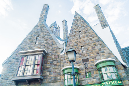 OSAKA, JAPAN - December 1, 2015 : Hogwarts School of Witchcraft Castle and Wizardry replica at The Wizarding World of Harry Potter Attraction, at Universal Studio, Osaka, Japan.のeditorial素材