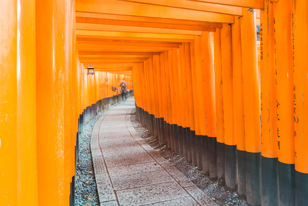 Beautiful Architecture Tori gate around fushimi inari Temple in Kyoto Japanのeditorial素材