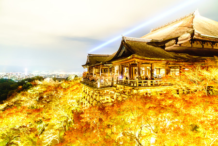 Beautiful Architecture around Kiyomizu temple at night in Kyoto Japanのeditorial素材