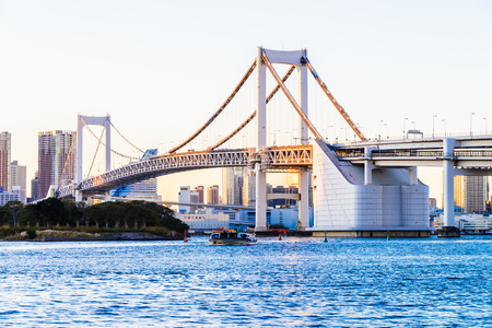Rainbow bridge in Tokyo city at Japan (Before 1hour for sunset times)のeditorial素材