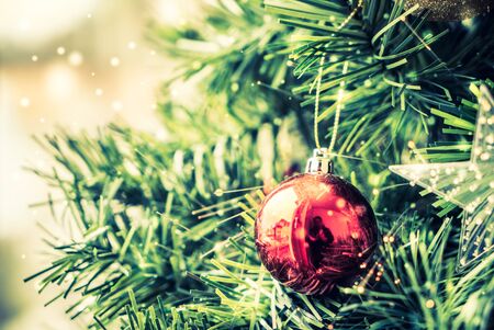 Christmas decoration ornament background - vintage and snow filter effectの写真素材