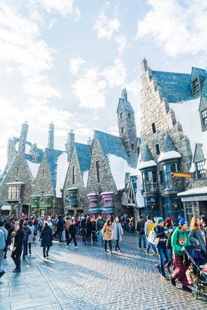 OSAKA, JAPAN - December 1, 2015 : Hogwarts School of Witchcraft Castle and Wizardry replica at The Wizarding World of Harry Potter Attraction, at Universal Studio, Osaka, Japan.のeditorial素材