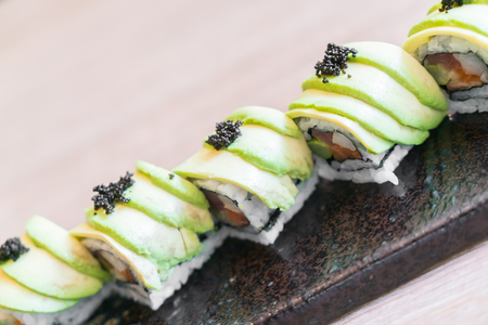Soft focus on Avocado sushi - Japanese food styleの写真素材