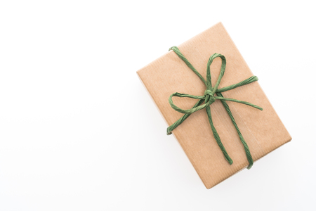 Brown gift box isolated on white backgroundの写真素材