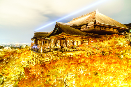 Beautiful Architecture around Kiyomizu temple at night in Kyoto Japanのeditorial素材