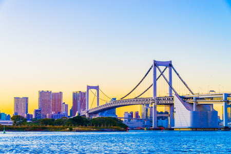 Rainbow bridge in Tokyo Japan at Twilight timesのeditorial素材