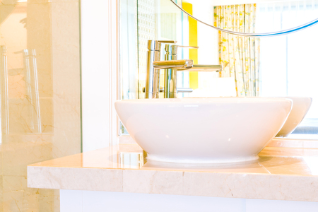 White sink faucet decortaion in Bathroom interior - Filter effectの写真素材