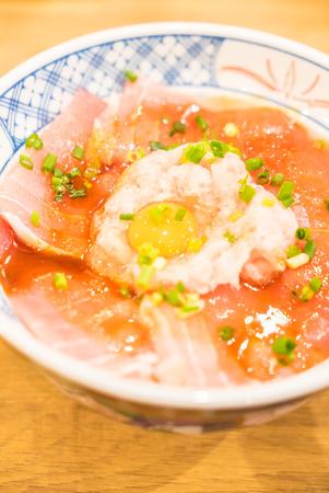 Rice bowl with fresh raw fish - japanese style foodの写真素材