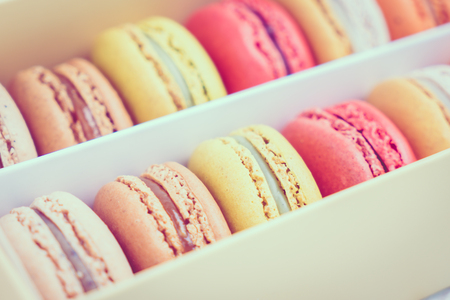 Colorful macaroon dessert - Vintage filter effect processingの写真素材