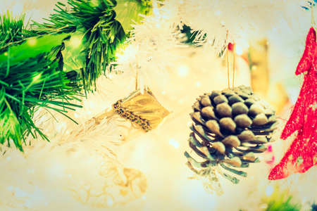 Christmas ornament decoration on christmas tree - Vintage and Snow filter effect