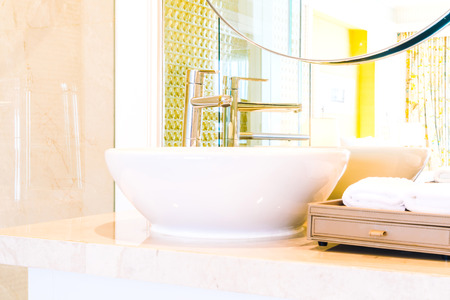 White sink faucet decortaion in Bathroom interior - Filter effectの写真素材