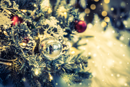 Christmas decoration ornament background - vintage and snow filter effectの写真素材