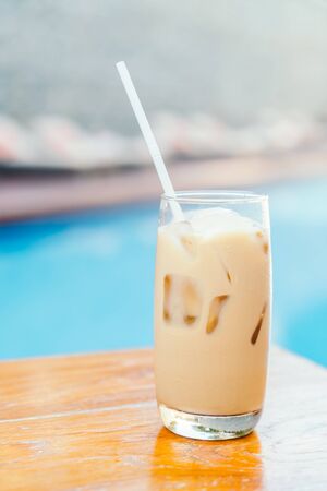 Selective focus point on Iced coffee glassの写真素材