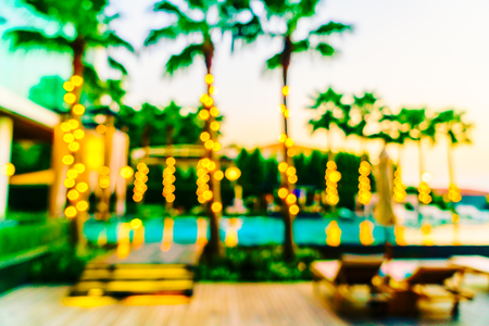 Abstract blur Beautiful luxury Hotel swimming pool at Twilights time - Vintage Filterの写真素材