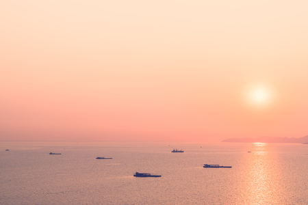 Beautiful Sunset on the sea background - Vintage filterの写真素材