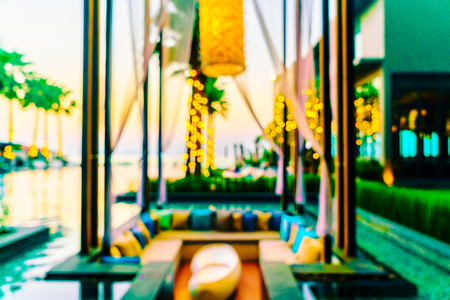 Abstract blur Beautiful luxury Hotel swimming pool at Twilights time - Vintage Filterの写真素材