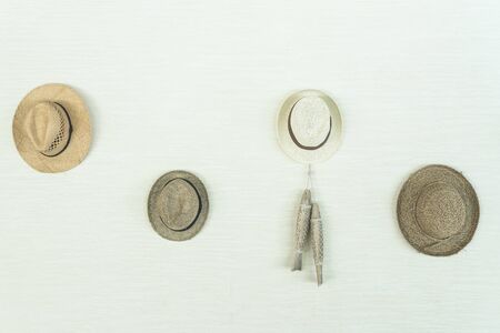 Beach hat decoration on white wall in livingroom interior - Vintage Filterの写真素材
