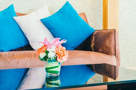 Vase flower decoration in living room interior - Vintage filter