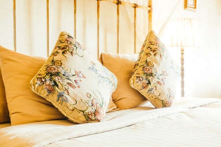 Pillow on bed decoration in bedroom interior - Vintage Filter