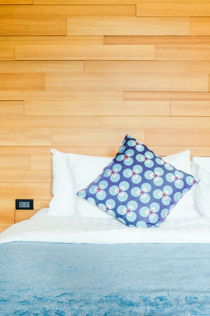 Beautiful luxury Pillow on bed decoration of bedroom interior - Vintage Film filterの写真素材