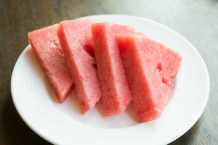 Soft focus on Watermelon fruit in white plate