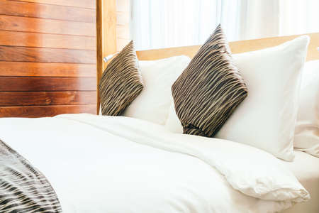 Pillow on beautiful luxury bedroom interior - Vintage filter effect