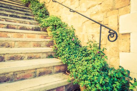 Old concrete stair - Vintage filterの写真素材