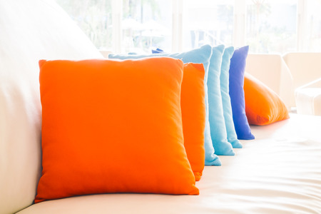 Beautiful luxury pillow on sofa decoration in livingroom interior for background - Vintage Filterの写真素材
