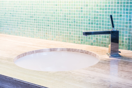 Faucet sink decoration in bathroom interiorの写真素材